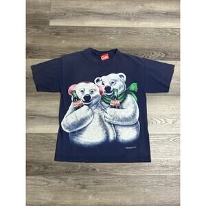 1994 Vintage Coke Coca-Cola Bear Christmas Graphic Shirt Made In USA - Men Large